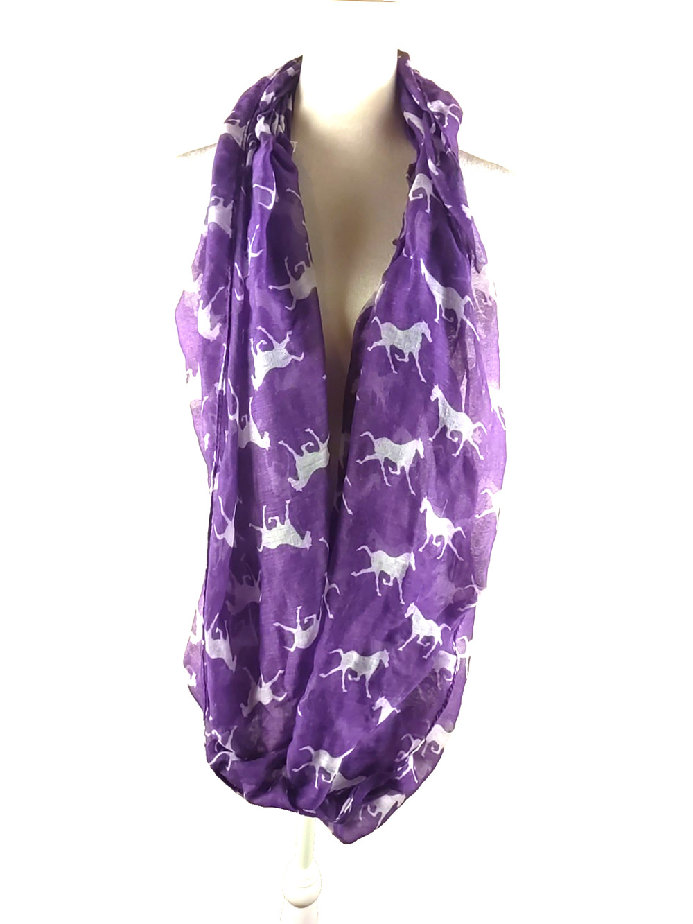 Western Horse Infinity Scarf 70 X 33 Purple White Sheer Southwestern Cowgirl